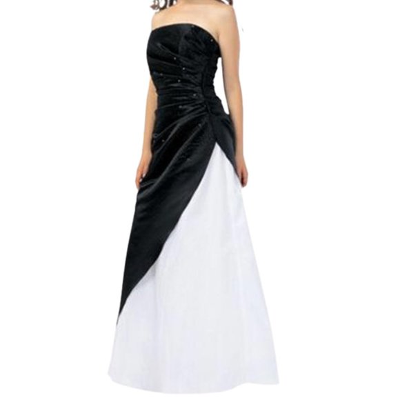 Nordstrom Formal Strapless Dress Black White Satin Gown With Tool SZ 13/14 NEW - Picture 1 of 16